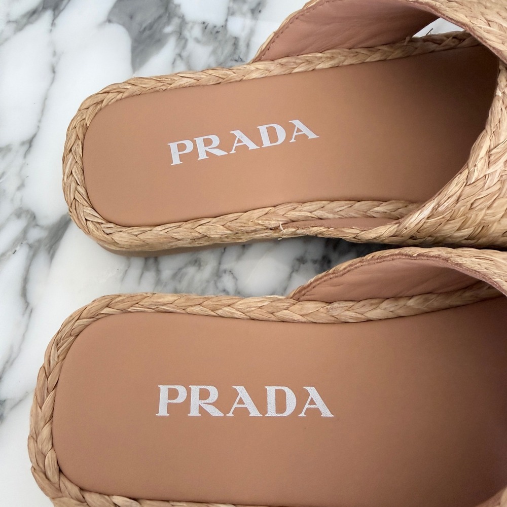 Prada Mens Woven Raffia Strap Slide Sandals Tan UK 7, 2X3142 - Picture 7 of 13